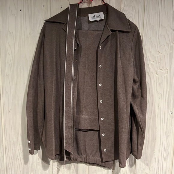 VINTAGE PANT SUIT! Susan Thomas Jacket and wide leg pants with belt size 12 - Picture 1 of 16